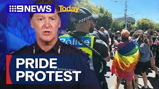 Police pelted with paint bombs at Pride march in Melbourne | 9 News Australia