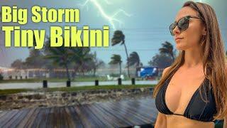 Big Storm rocks the anchorage, Amanda rocks a bikini