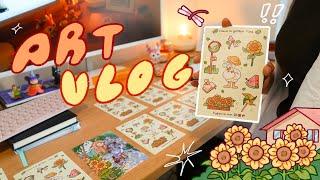 Unboxing sticker sheets, sketchbook doodles, my inspirations to draw art vlog