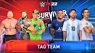 Lionel Messi + Cristiano Ronaldo + Kylian Mbappé vs John Cena + Roman Reigns + Brock Lesnar WWE 2K22