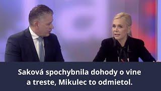 V politike: Saková spochybnila dohody o vine a treste, Mikulec to odmietol