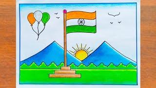 15 August Drawing / How to Draw Independence Day Poster Easy Step By Step / Independence Day Drawing