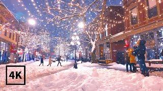 Snowstorm in Downtown Vancouver️，Snowy Night Walk in Gastown【4K HDR】BC Canada (Sounds Of Snowfall)