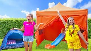 Amelia, Avelina and Akim go camping in a tent