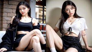 AI 룩북 치마입고 앉은 여성 / A woman sitting wearing an AI lookbook skirt