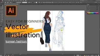 Korean fashion vector illustration in Adobe illustrator||easy for beginners||vector art||