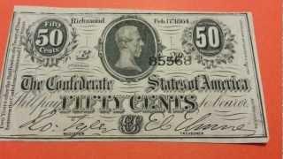 50c Cent 1864 Fractional Note - Confederate States of America - US CURRENCY COLLECTION
