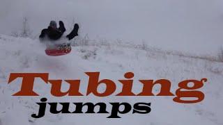 Extreme snow tubing:  jumps and tricks on donuts and biscuits in winter, hitting jumps on sledges