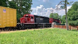 Manned Pusher Locomotive On Heavy Train Notching Up At Base Of Hill & Crossing Bridge! Steam In Cass