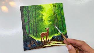 How to paint a deer in forest/ Acrylic painting for beginners