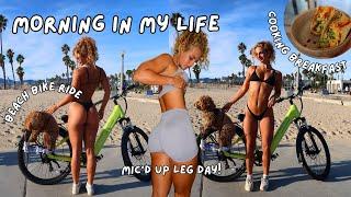 Morning in my Life | mic'd up leg day, cooking breakfast, beach day ft Vanpowers Ebike