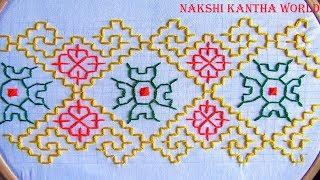 Hand embroidery border line design by Nakshi Kantha World