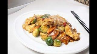 Stir fry Brussels sprouts with yeo's hot bean sauce