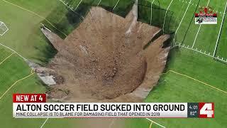 Sinkhole swallows stadium light at Alton soccer field after mine collapse