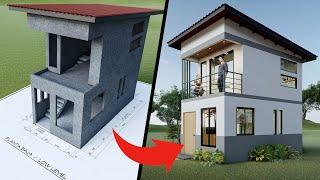 DESIGN of a SMALL and PRETTY house, plans of SMALL TWO-FLOOR houses (3x6 meters)