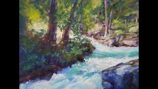 "Glacial Rapids" pastel painting demo.  Glacier National Park.