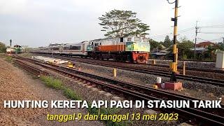 Hunting kereta api di stasiun tarik pagi hari sebelum prubahan jadwal di Gapeka 2023.