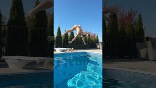 SUPER BIG SPLIT TRICK DIVE into Freezing Cold Swimming Pool #shorts