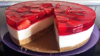 ЧИЗКЕЙК с клубникойТворожный Торт Без Выпечки! С Клубникой и Желе! Cheesecake with strawberries