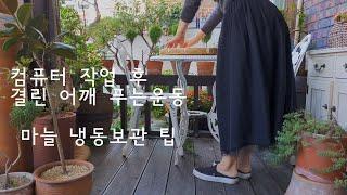 하이디의 일상 (Vlog)/Minimal life/컴퓨터 작업 후 결린 어깨 풀어주는  운동/마늘 냉동 보관하는법/오븐용 퀼트 장갑만들기