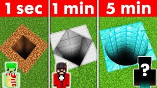 WE BUILT THE BEST UNDERGROUND TUNNELS! 5 SECONDS VS 1 MIN VS 5 MIN (Minecraft)