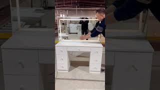 White LED Large Mirror Dressing table With 7 Drawers