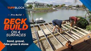 Building A Deck On Uneven Ground (Sand, Fake Grass, Tiles and Rocks) - using TuffBlock deck blocks