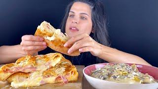 CHEESY CALZONE & CREAMY RAVIOLI W/ MUSHROOMS | MUKBANG | ASMR | EATING SOUNDS