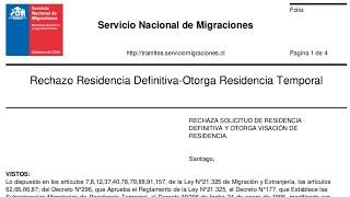 ¿Qué pasa si el Servicio Nacional de Migraciones rechaza una solicitud de residencia definitiva?