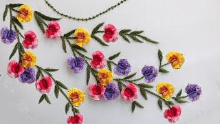 Hand Embroidery: Beautiful Neckline Embroidery - Orchid Flower Embroidery - Embroidery For Beginners