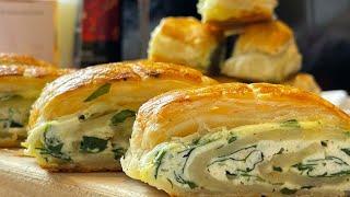  How to make puff pastry spinach  ‼️ CHEESY BAKED PASTRY RECIPE APPETIZER