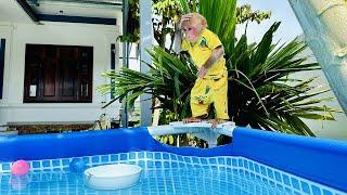 What will Bibi do when he drops bowl and fork into the swimming pool?