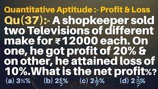 Q37 | A shopkeeper sold two Televisions of different make for Rs.12000 each. On one, he got profit