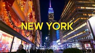 NEW YORK CITY Holiday Walk  Night in Manhattan, Walking Tour 4K