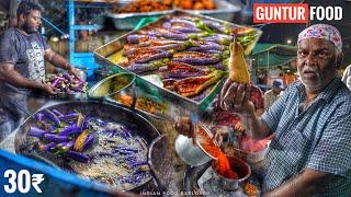 India’s Most Unique MASALA Brinjal Bhajji Only 30₹/- | Guntur Famous VANKAYA Bhajji | Street Food