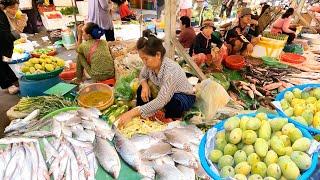 Daily Cambodian Vendors' Life & Food Market Scenes - Food Market & People Activities