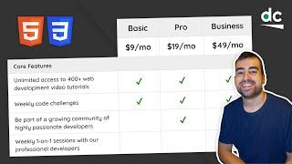 How to Create a Feature Price Comparison Table - HTML & CSS Tutorial for Beginners