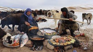 Surviving the Coldest Village in Afghanistan -63°C | Shepherd Mother Cooking Fish Curry Recipe