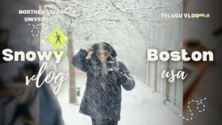 Snowy Boston Vlog | Telugu USA Diaries | Northeastern University | Winter 2024 Adventures