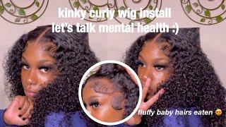 BEAUTIFUL KINKY CURLY WIG INSTALL | LETS TALK MENTAL HEALTH | Klaiyi Hair