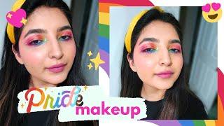 Pride makeup look, easy pride makeup tutorial, Rainbow eyes, Sanya Gulati Saxena, Indian in Mexico