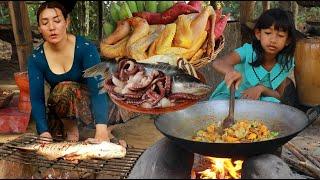 Yummy! Chicken cooking recipe- Grilled fish for delicious and cooking arm octopus spicy for lunch