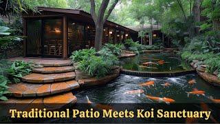 Harmonious Architecture: Traditional Patio and Koi Pond Fusion