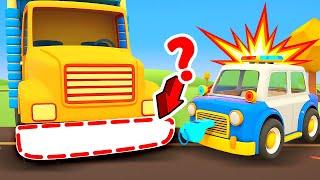 The tow truck needs help! Rescue mission for the police car for kids. Helper Cars cartoons for kids.
