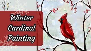 Step by Step Beginner WINTER CARDINAL Painting | Acrylic Painting Tutorial