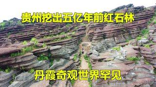 On the top of the mountain in Guizhou, a large red stone forest formed 500 million years ago was