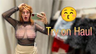 [4K] Transparent Clothes Try on Haul with Katy