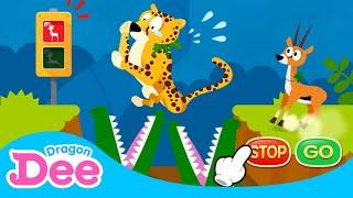 Help! Gazelle is in danger! | Traffic safety game | Animal Games and Songs  | Dragon Dee for kids