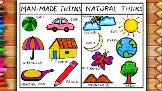 Natural and Man Made Things Easy Drawing | Natural and Man Made Things Sketch Easy