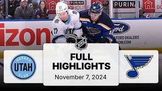 NHL Highlights | Utah Hockey Club vs. Blues - November 7, 2024